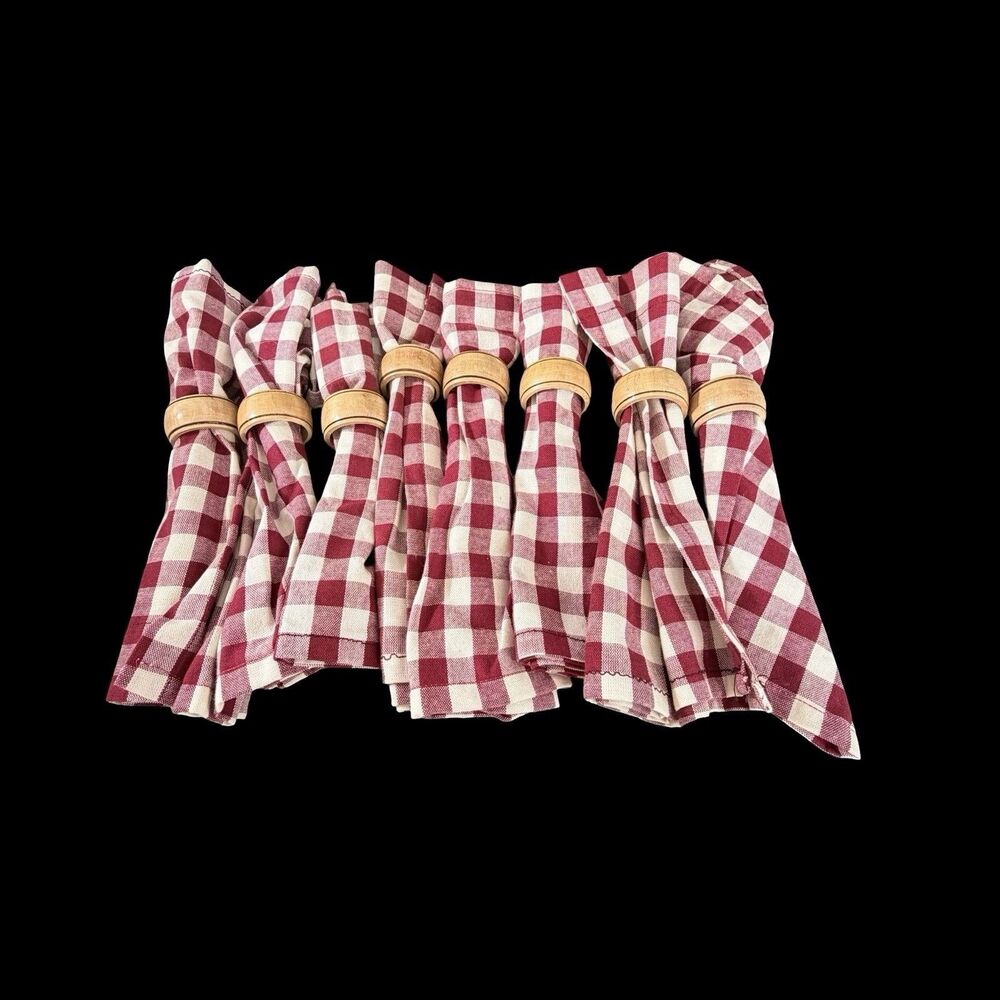 11 Napkins 8 Rings Buffalo Plaid Red Beige 21x11.5 inches Unbranded